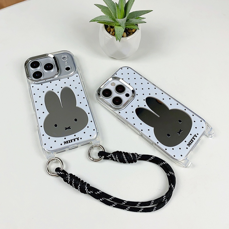 Cute Cartoon Wrist Strap Silicone Case - Funda de Teléfono con Espejo de
