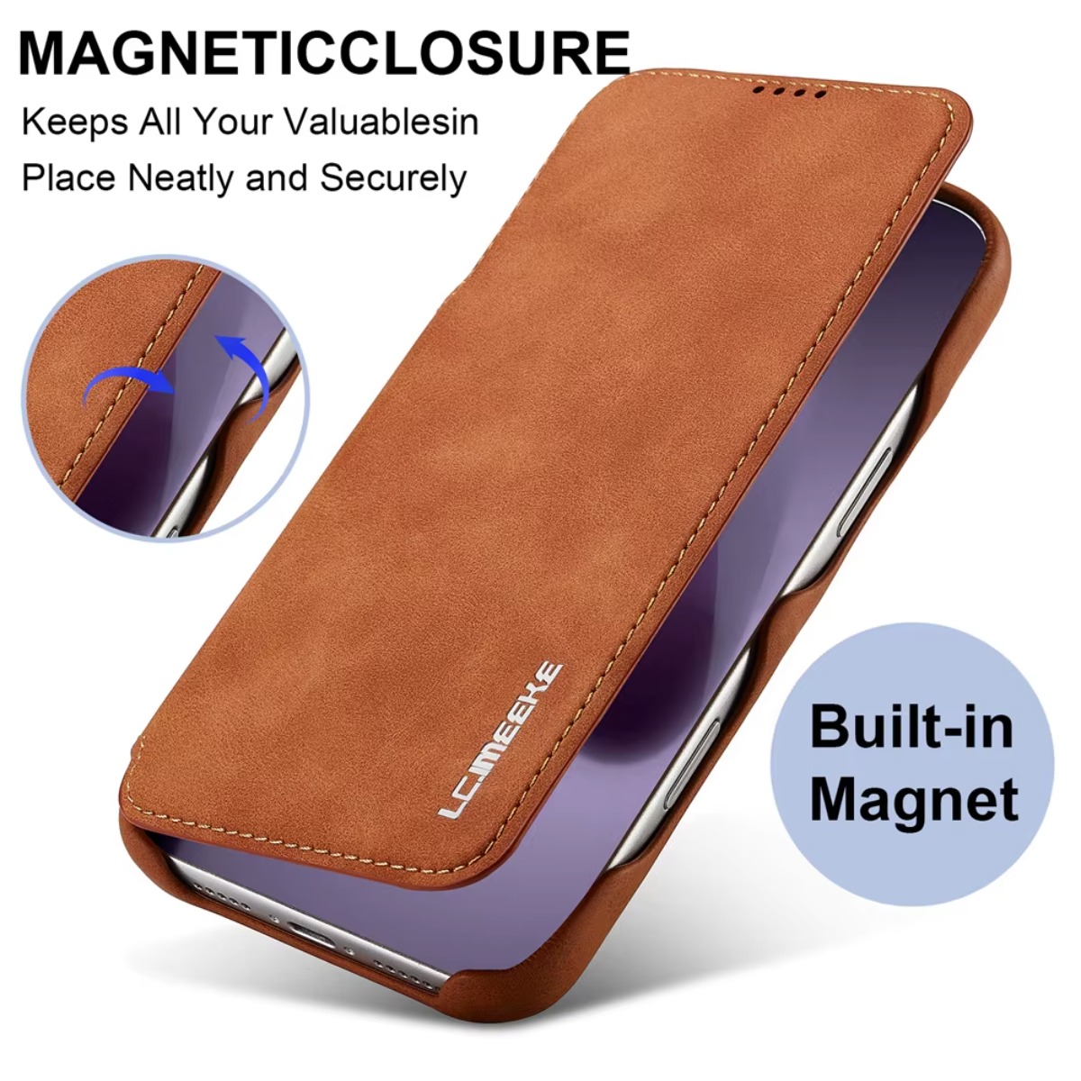 Funda de cuero con tapa magnét - Leather Wallet Card Holder Phone Cover reseña y precio