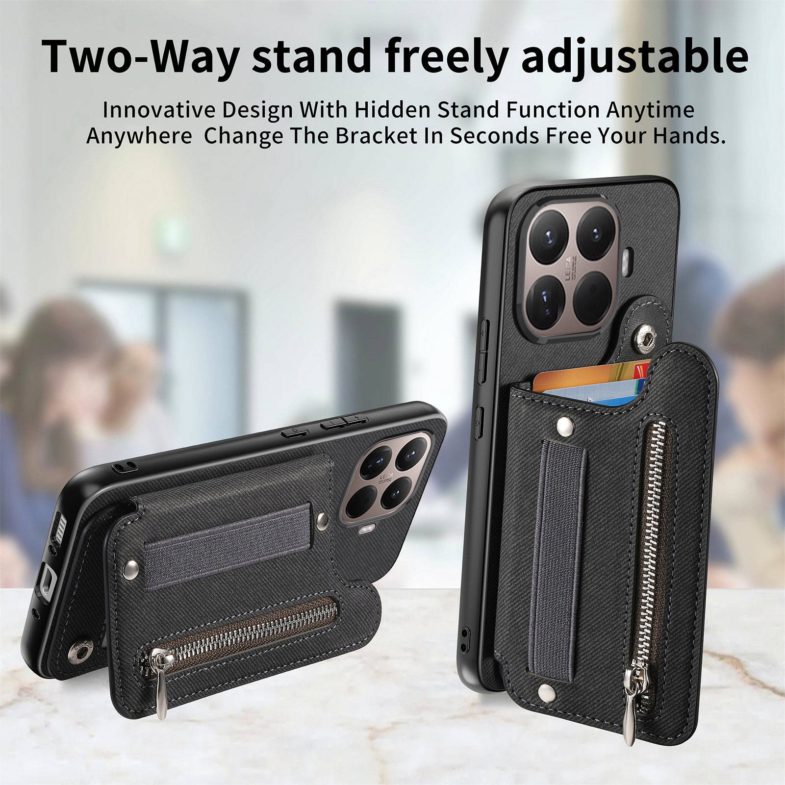 Cartera con cremallera y corre - Leather Wallet Card Holder Phone Cover reseña y precio